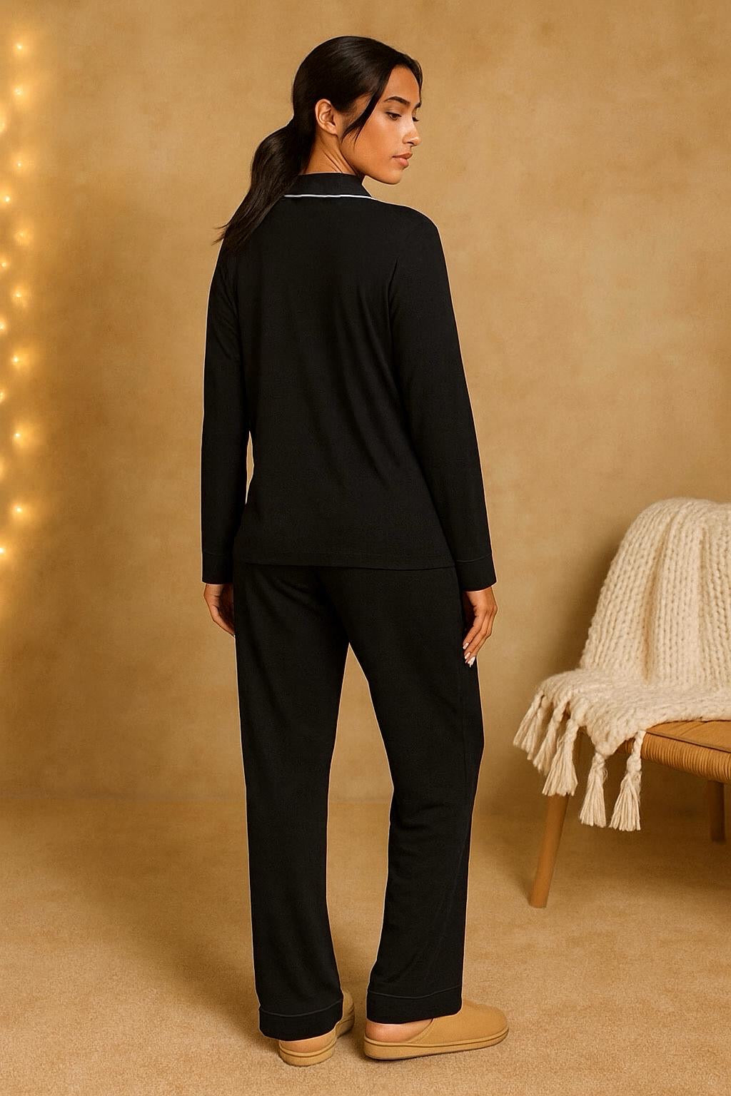 Long Sleeve Pyjama Set in Classic Black