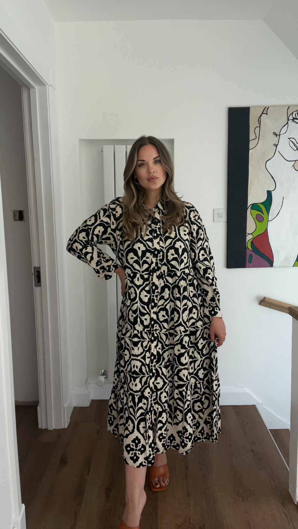 Hadika shirt patterned longline dress - Black