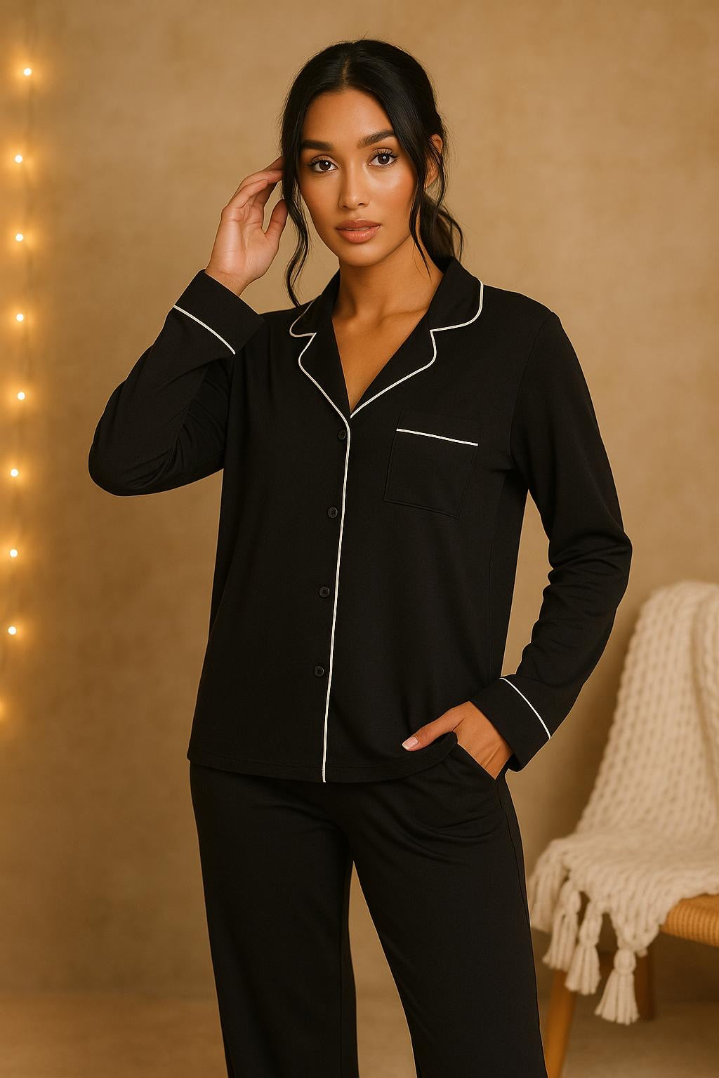 Long Sleeve Pyjama Set in Classic Black